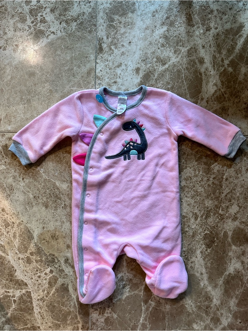 George Pink Dinosaur Footed One-Piece Sleeper with Grey Trim 0-3 Months New